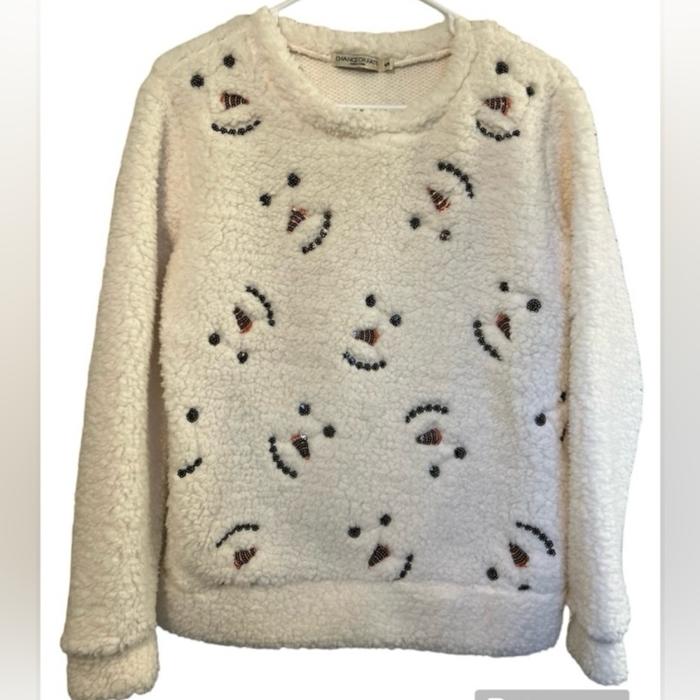 Chance or Fate Snowman Winter Holiday Christmas Fleece Sweatshirt, Size S